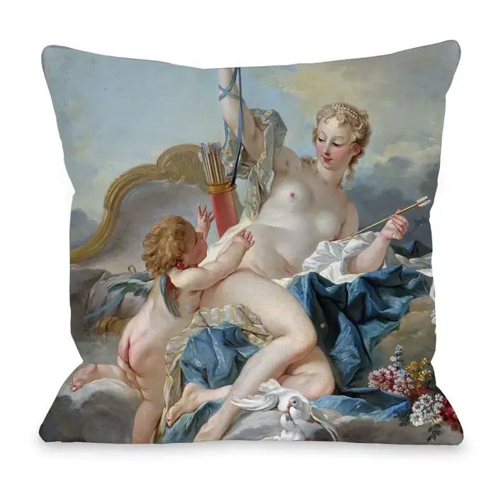 Housse de coussin décorative avec peinture de portrait d'art Rococo européen de François Boucher, mo