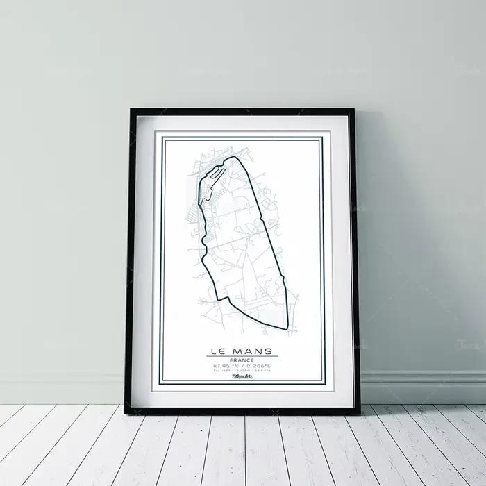 Impression sur piste de course du Mans. Papier d'art de silhouette de circuit de course, impression 