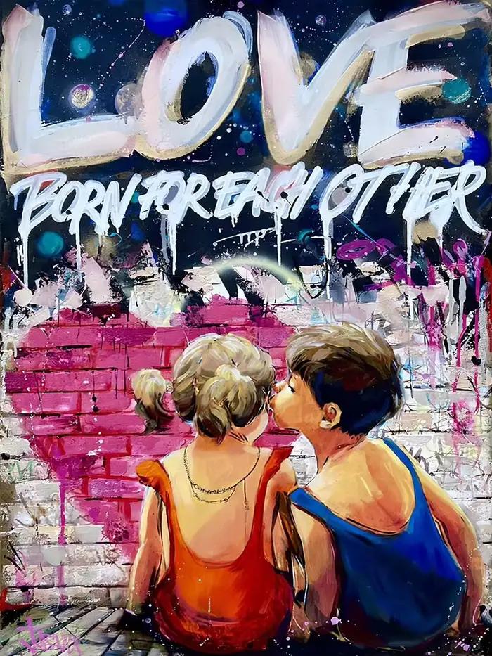 Banksy Art mural je t'aime pour toujours inspiré Graffiti Pop Art toile peinture enfants baiser rue 
