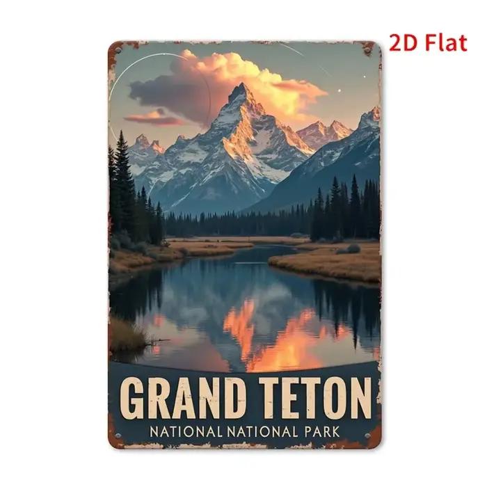 Affiche murale en métal du parc national de Grand Teton - Décoration vintage avec scène de montagne,