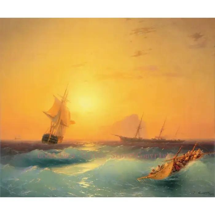 Peinture sur toile d'aivazovsky, 24 pouces, paysage de mer, bateau, océan, vagues, grand format, de 