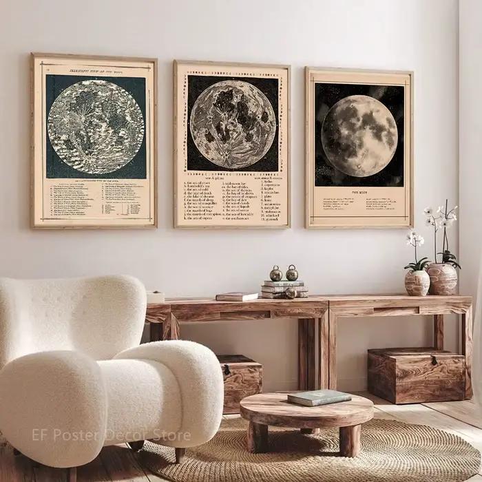 Affiches de carte de lune vintage, grande astronomie, impressions esthétiques nosttorn ic, décor de 