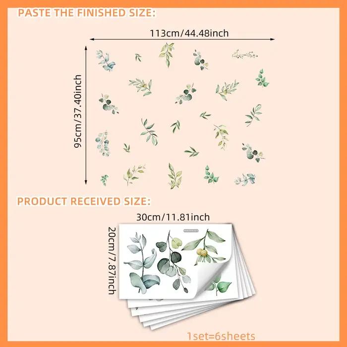 Autocollants muraux aquarelle Branches de feuilles vertes, pour salon, chambre à coucher, plinthes, 