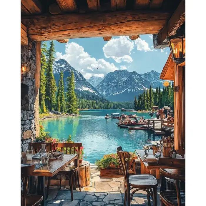 CHENISTORY Peinture à l'huile par numéros, paysage de fenêtre de maison, dessin sur toile, kits de c