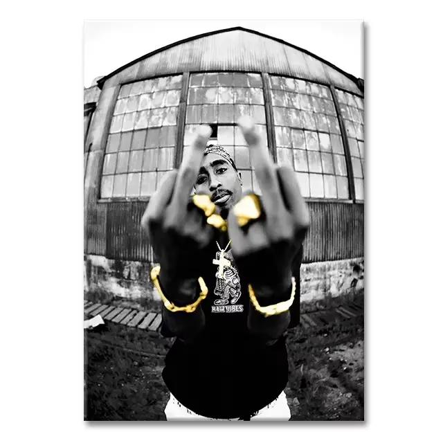 Affiches de rappeur Tupac noir et blanc, peinture sur toile imprimée de chanteur HiP Hop, images d'a
