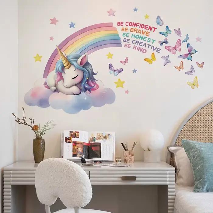 Autocollant mural licorne en vinyle pour enfant, décoration de chambre de bébé, accessoires de chamb