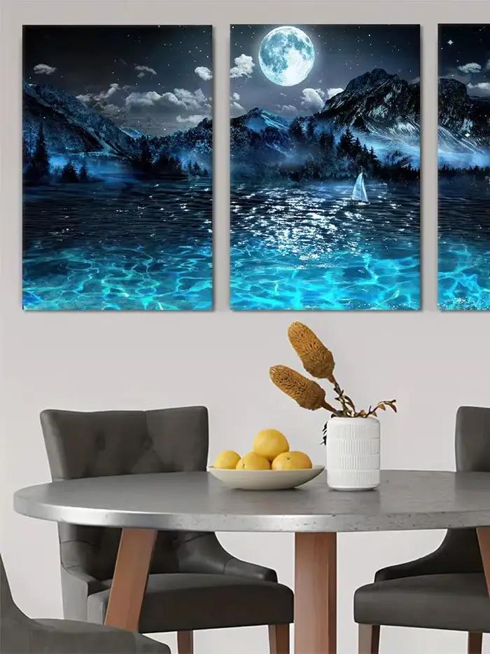 3 pièces de peintures décoratives sur toile de paysage de ciel étoilé de rêve, salon minimaliste mod