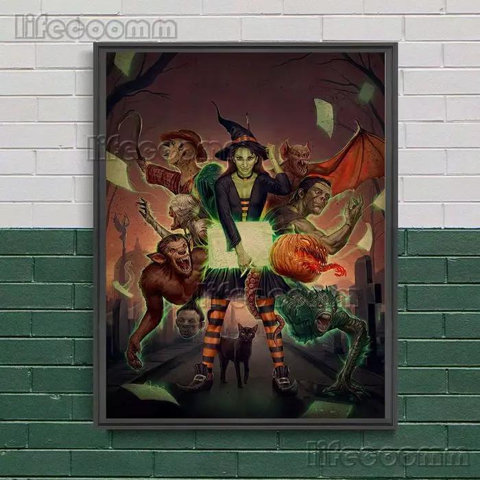 Toile d'art mural Vintage Hex Of The Wicked Witch, peinture de sorcières et de monstres, affiche d'a