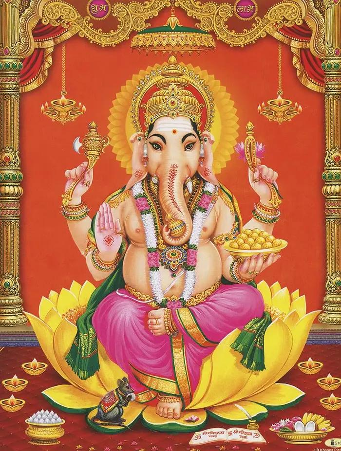 Peinture sur toile Ganesha, dieu éléphant de la religion hindoue indienne, affiches d'art dorées Zar