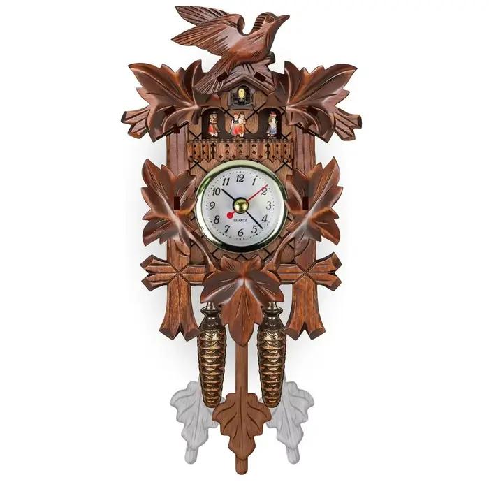 Horloge murale vintage silencieuse en bois Forest Tower avec pendule, motif réaliste 3D et sonnerie 