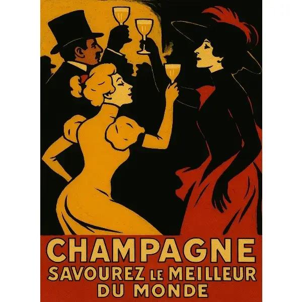 Affiche publicitaire Champagne De Paris, Vintage, vie nocturne parisienne française, peinture sur to