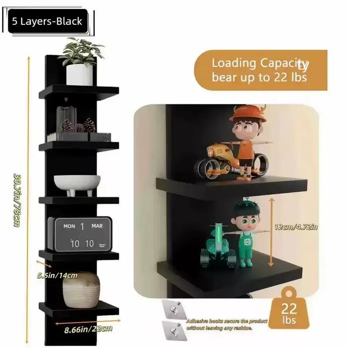 Étagère murale à 5 niveaux, rangement de colonne verticale, support décoratif flottant, conception d