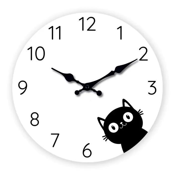 Horloge murale moderne en bois de chat noir Normcore salon chambre cuisine décoration de la maison h