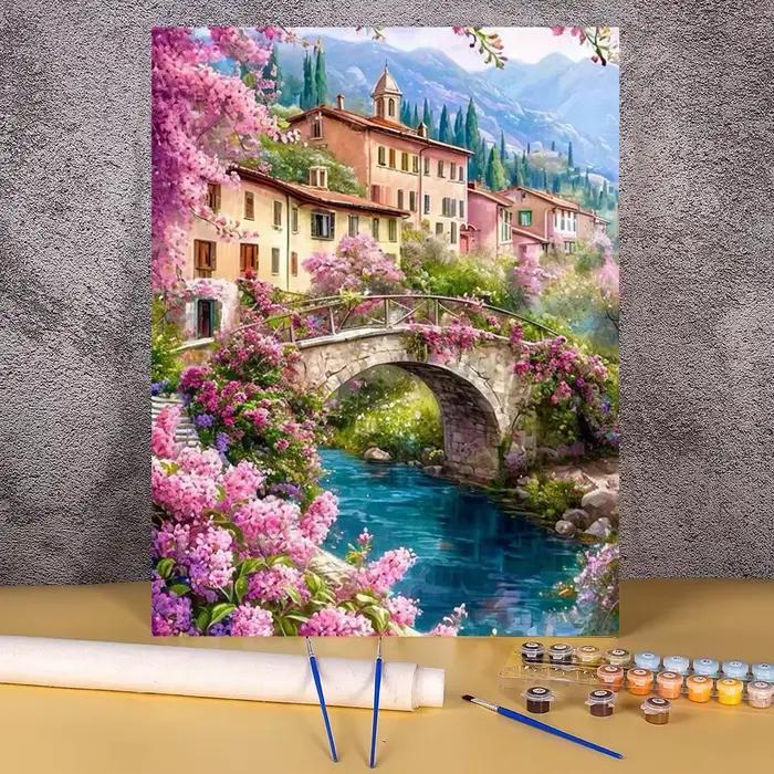 Peinture à l'huile DIY par numéros : Paysage de ville en bord de mer avec peinture à numéros sur toi