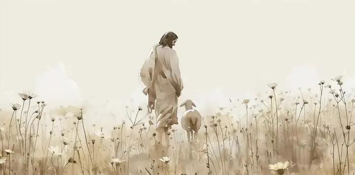 1PC esus et Lost Lamb Flower Field Poster, Shepherd Bible Watercolor Painting, Sheep Minimalist Chri