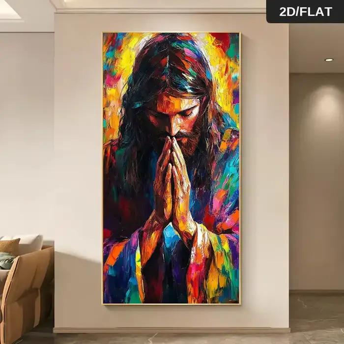 1 toile de prière de Jésus extra large 70x140cm (27.5x55.1in) - Art mural religieux abstrait moderne