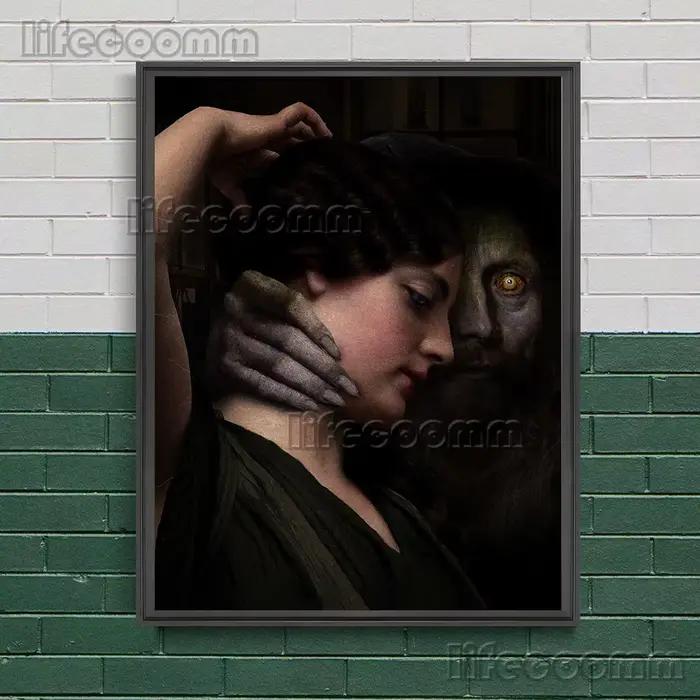 La fille et la vieille femme solitaire par la sécurité, impression d'art mural vintage, la femme et 