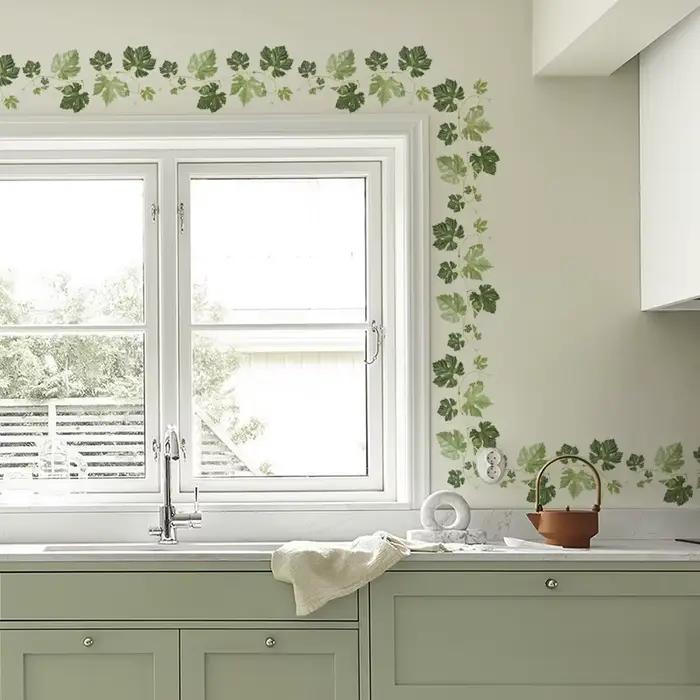 Autocollants muraux de plinthe motif feuille de vigne verte pour chambre et salon, décoration d'angl