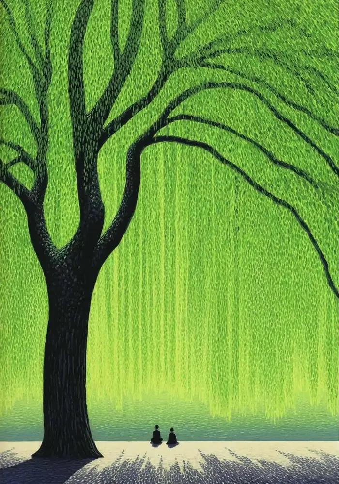 Affiche sur toile Paysage artistique naturel de grands arbres verts paisibles, Décoration murale pou