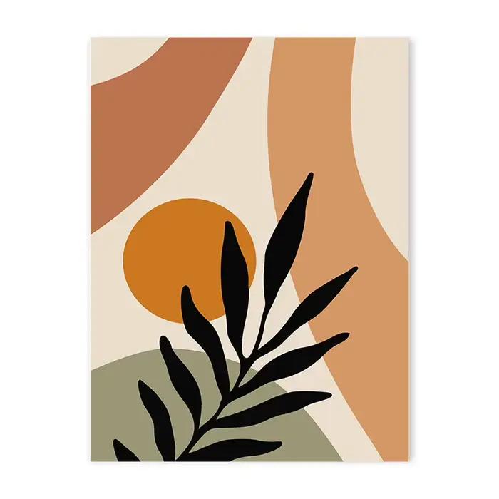 Peinture sur toile de feuilles de bohème orange, affiches de lignes géométriques abstraites, impress