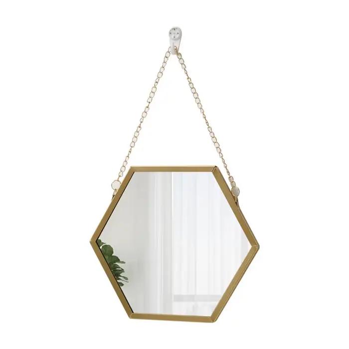 Miroir mural hexagonal en fer, miroir décoratif mural, salon, salle de bain, dortoir, lavabo, ma mur
