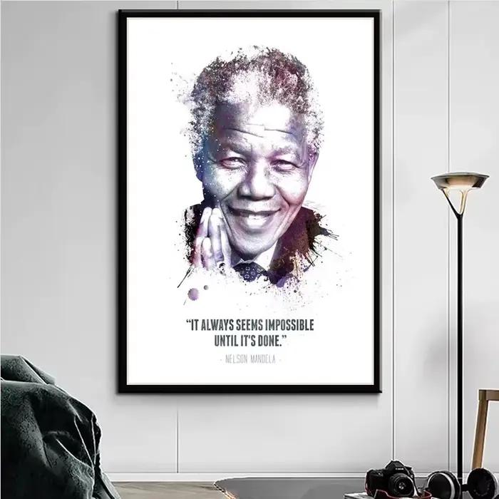 Peinture sur toile de Nelson Mandela, grand portrait, affiche Leader, impressions d'art mural, burea
