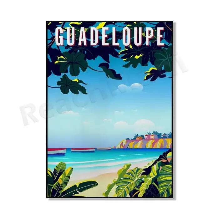 Affiche de voyage Guadeloupe Plages Mer des Caraïbes Martinique Indies Occidentales Vacances Art