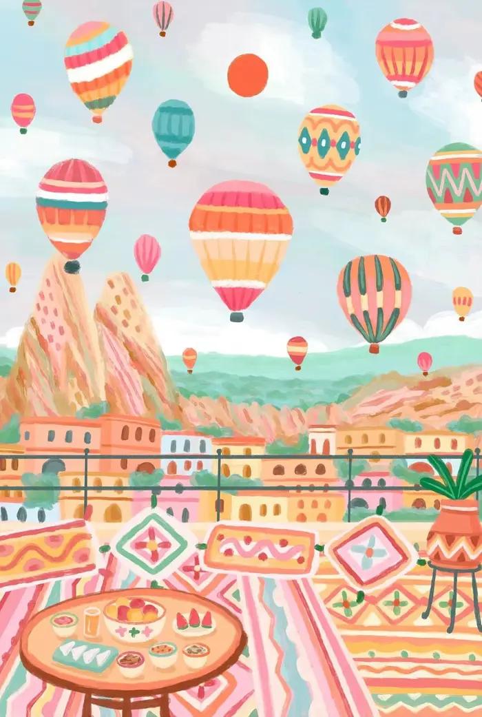 Affiche Murale de Ville de Voyage avec Porte du Maroc, Marrakech, Cappadoce, Inde, Paysage, Peinture