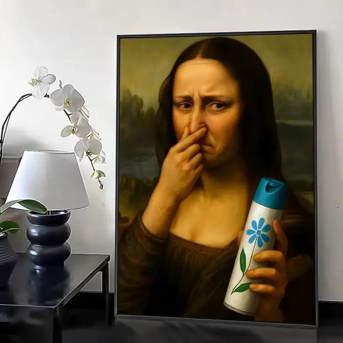 Pièce m-mimiques Mona Lisa couvrant le nez peinture calligraphie toile HD affiche mur Art intérieur 