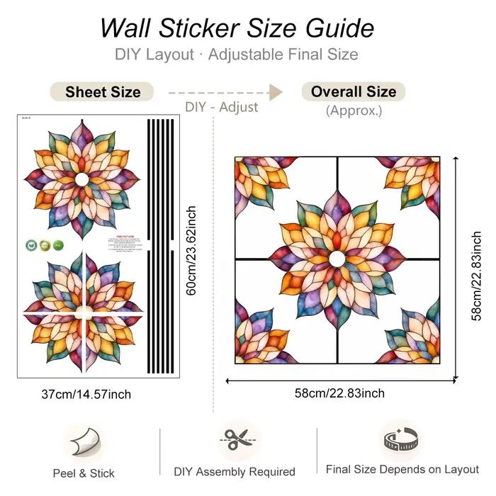 Film décoratif pour fenêtre en verre, motif mandala floral, autocollant statique pour fenêtre, vinyl