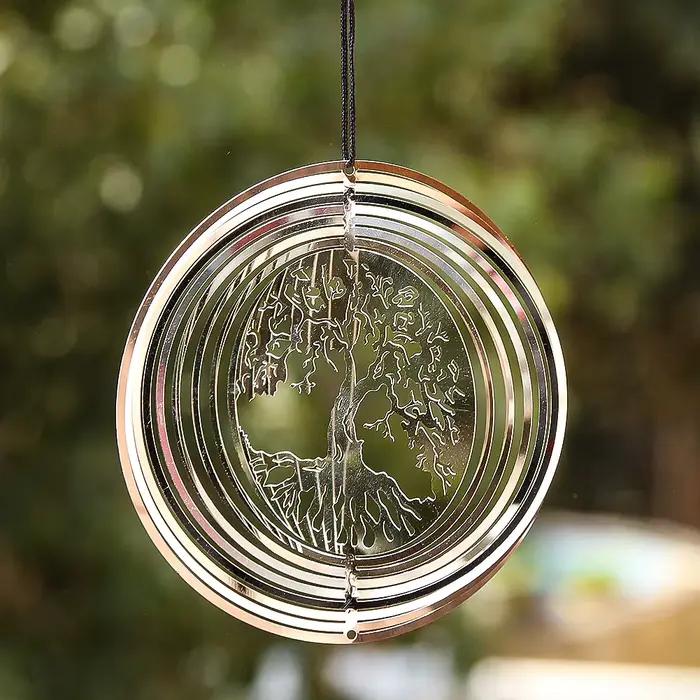 Attrape-vent arbre de vie, pendentif rotatif 3D, effet de lumière fluide, miroir réfléchissant, conc