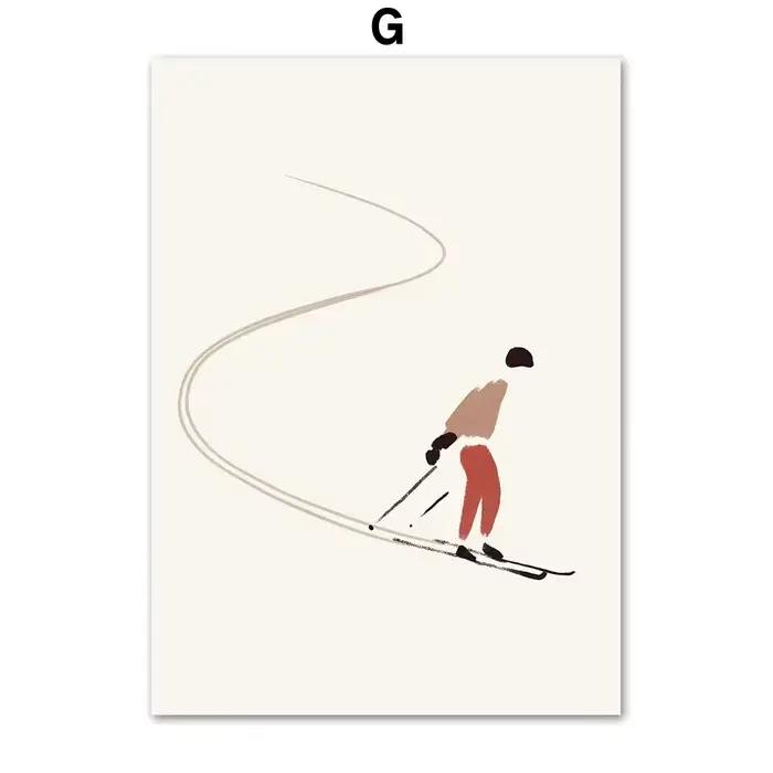Affiche esthétique de voiture de câble de sport de ski d'hiver, figurine nordique minimaliste de pay