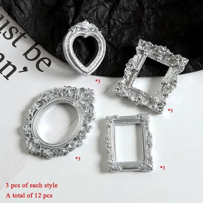 12 cadres photo miniatures rétro dorés, cadres photo miniatures en résine baroque, accessoire de cad