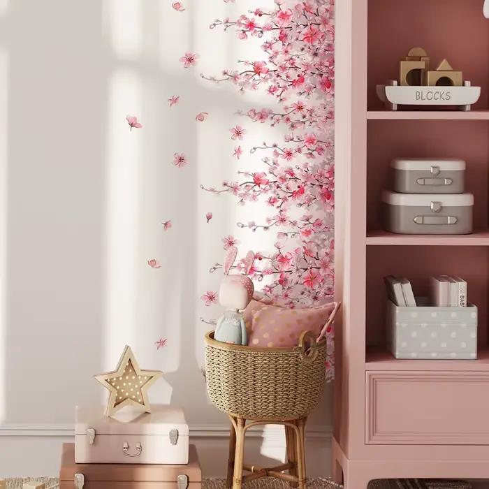 Autocollants amovibles créatifs en rotin rose, fleur, décoration murale de chambre à coucher, peintu