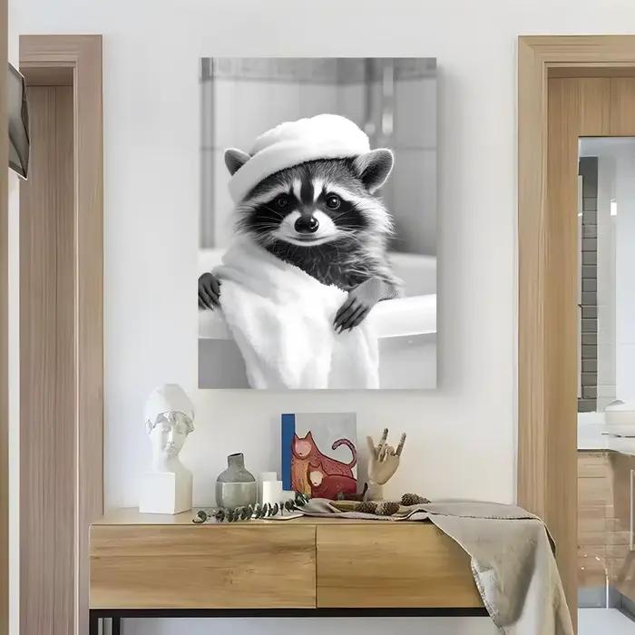 Affiche de salle de bain drôle de loutre et de raton laveur, autocollants d'affiche haute définition