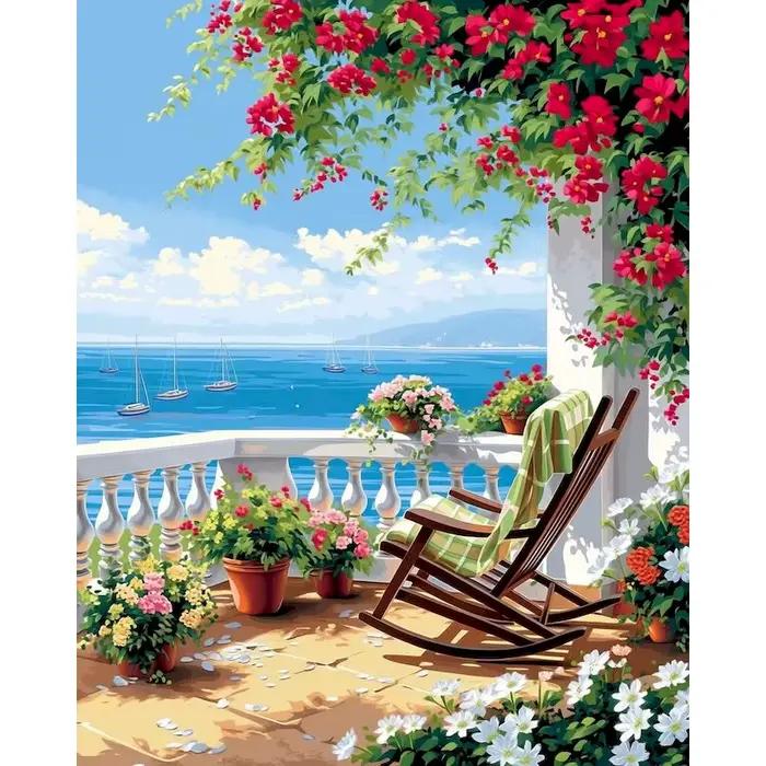 Peinture par numéros, paysage marin sur balcon, peinture acrylique sur toile, images par numéros, fl