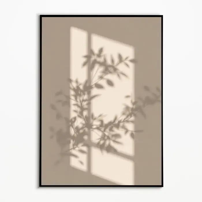 1 pièce - Affiche Paysage Wabi-sabi avec Ombre de Plante - Art Mural Minimaliste aux Tons Chauds ave