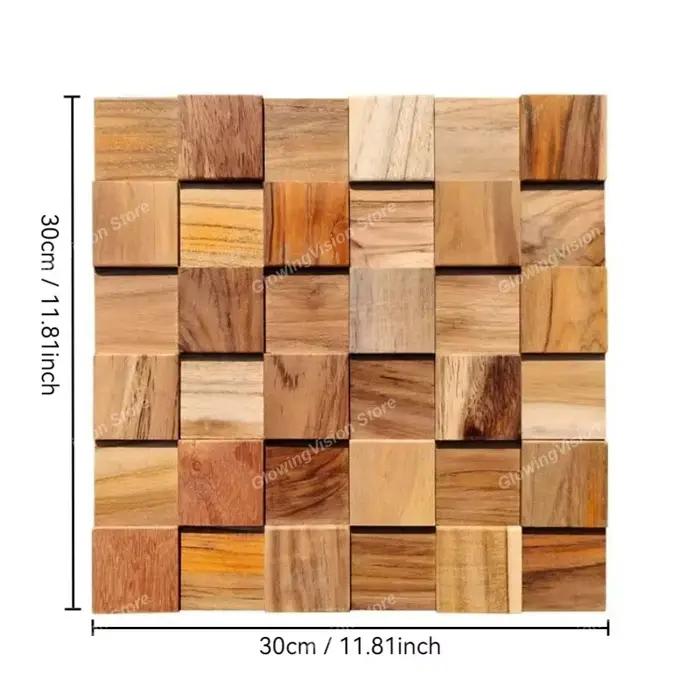 Mur de fond en mosaïque en bois massif, panneaux géométriques élégants pour Restaurants, panneau mur