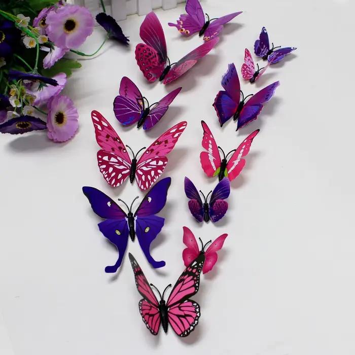 Autocollants papillons 3D, 12 pièces, art mural de chambre, décoration de maison, bricolage