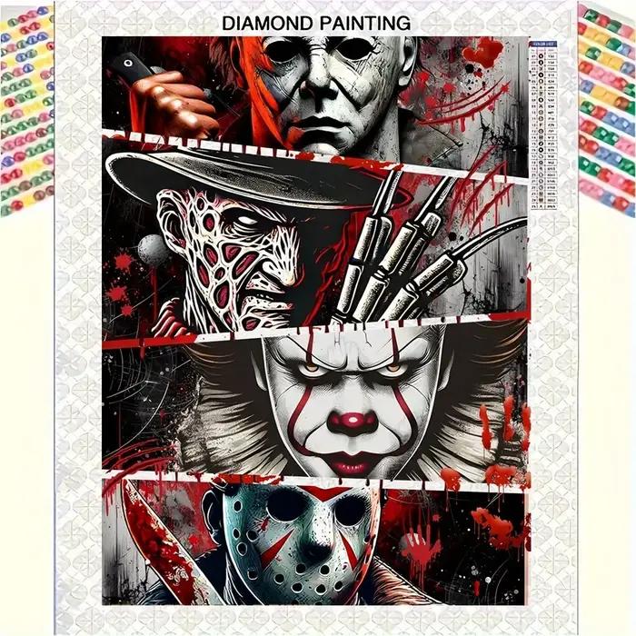 Kits de peinture diamant 5d, films d'horreur d'halloween, personnages Villiens, tueur de Clown, mosa