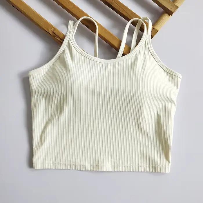 Soutien-gorge de sport côtelé à dos nageur pour femme avec bonnets fixes et coussinets intégrés - An