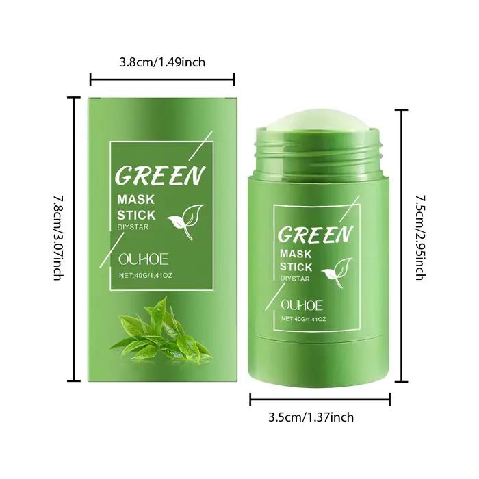 Bâtonnet d'argile au thé vert pour le visage, masque vert en stick, anti-acné, réduit les points noi