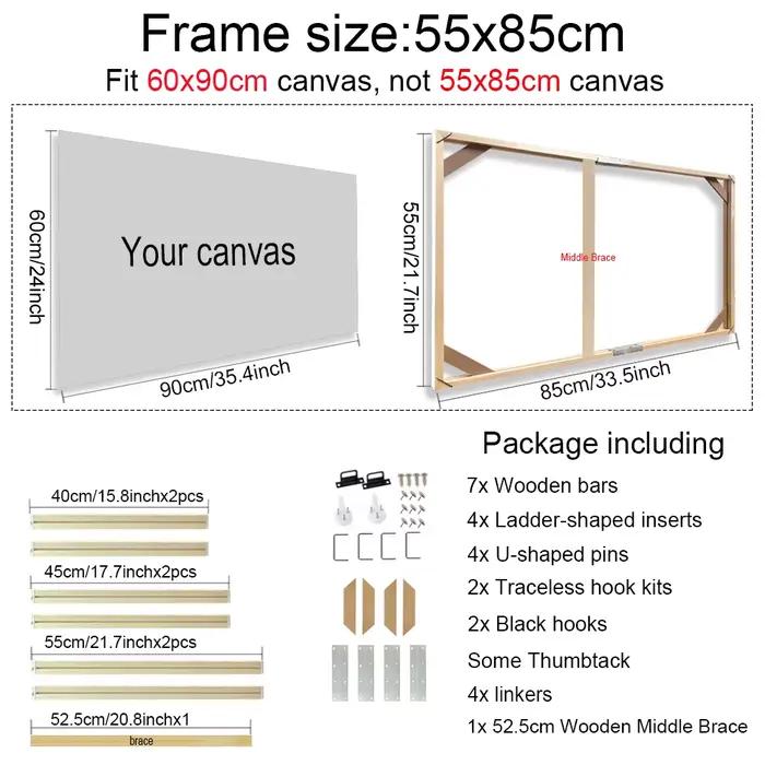 Cadre en bois 55x85cm pour 60x90cm, toile imprimée, peinture diamant, Kit de cadre pour bricolage, i