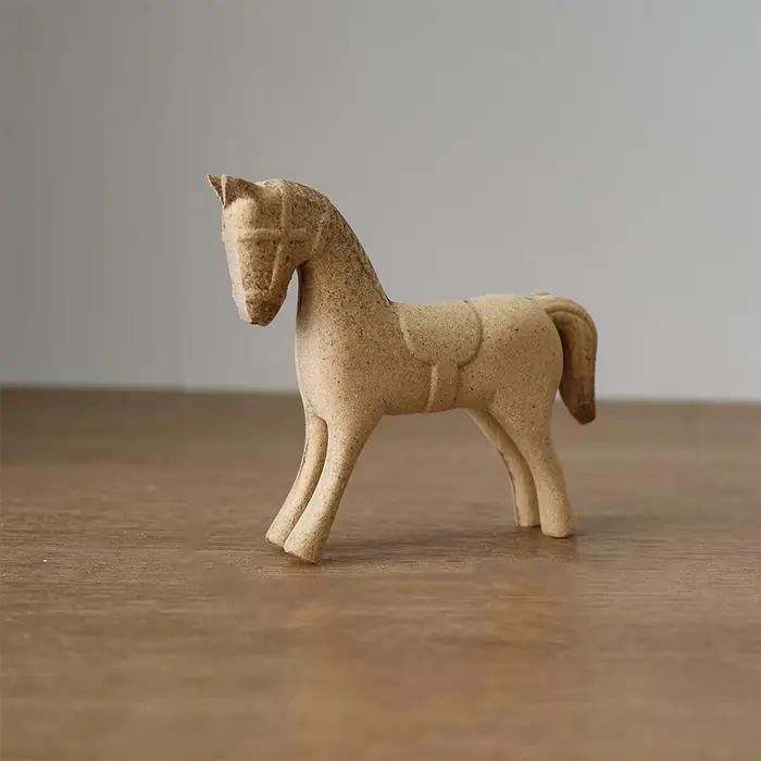 Cheval en bois fait à la main, bricolage, dessin sculpté, Statue de cheval non peinte, Style ferme, 