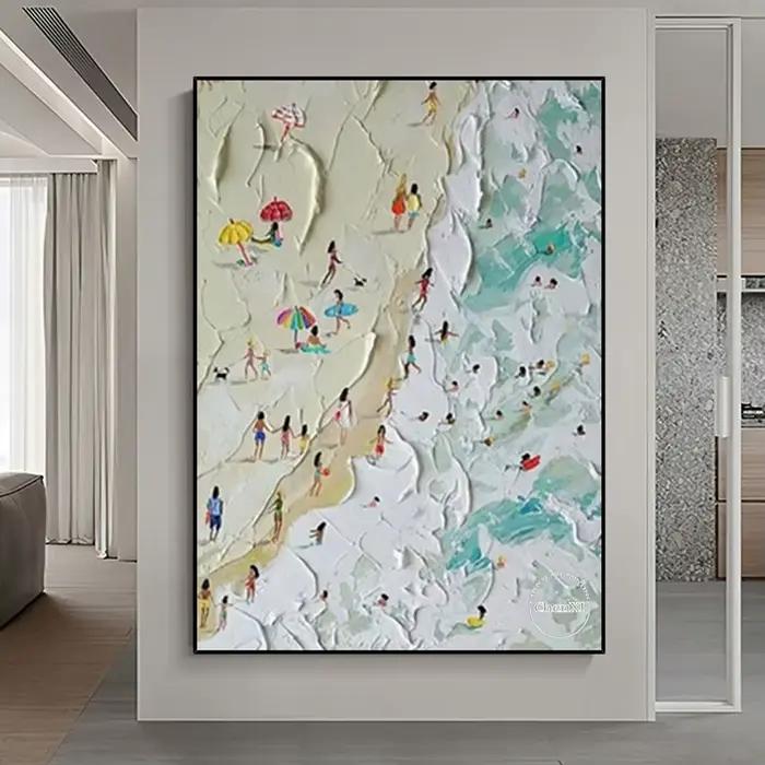 Peinture à l'huile sur toile, sans cadre, le coucher de soleil sur la mer, idée peinte à la main, gr