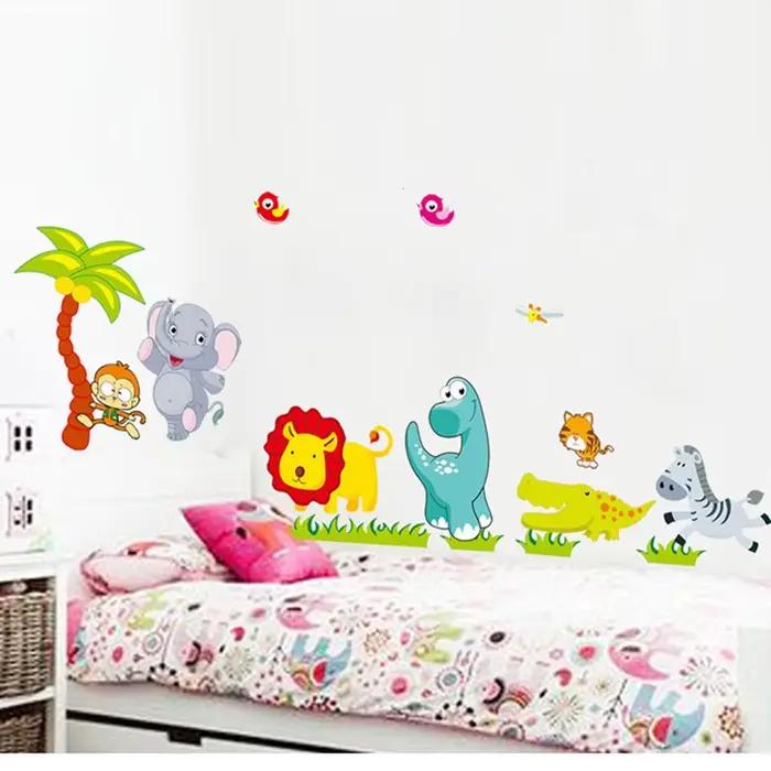 Autocollant Mural animaux mignons de dessin animé, décor Mural pour chambre d'enfants, sparadrap mur