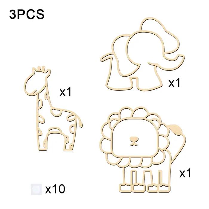 Autocollants muraux animaux en bois, 3 pièces, autocollants muraux animaux creux, petite girafe, élé
