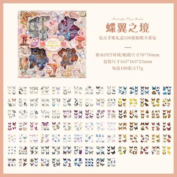 100 autocollants vintage en boîte, décor esthétique rétro pour journaux, scrapbooking, ordinateurs p