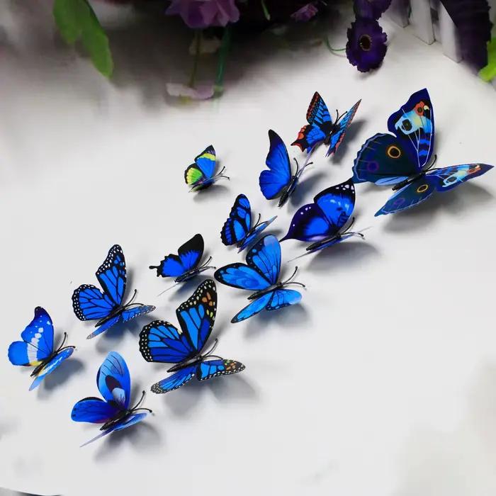 Autocollants papillons 3D, 12 pièces, art mural de chambre, décoration de maison, bricolage