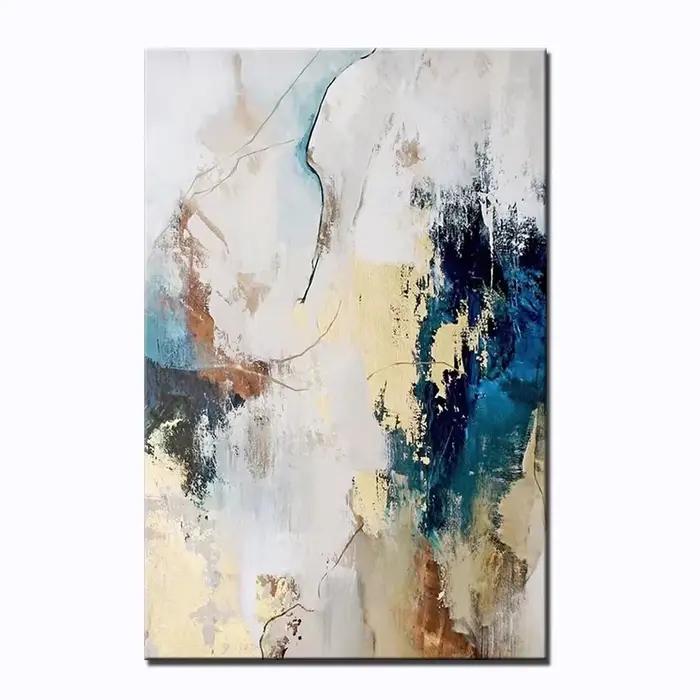 Peinture abstraite peinte à la main, feuille d'or bleue blanche, art abstrait, peinture sur toile de